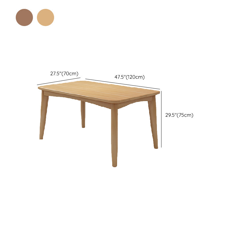 Rubberwood Solid Wood Dining Table Mid-Century Rectangle Table in Natural and Walnut
