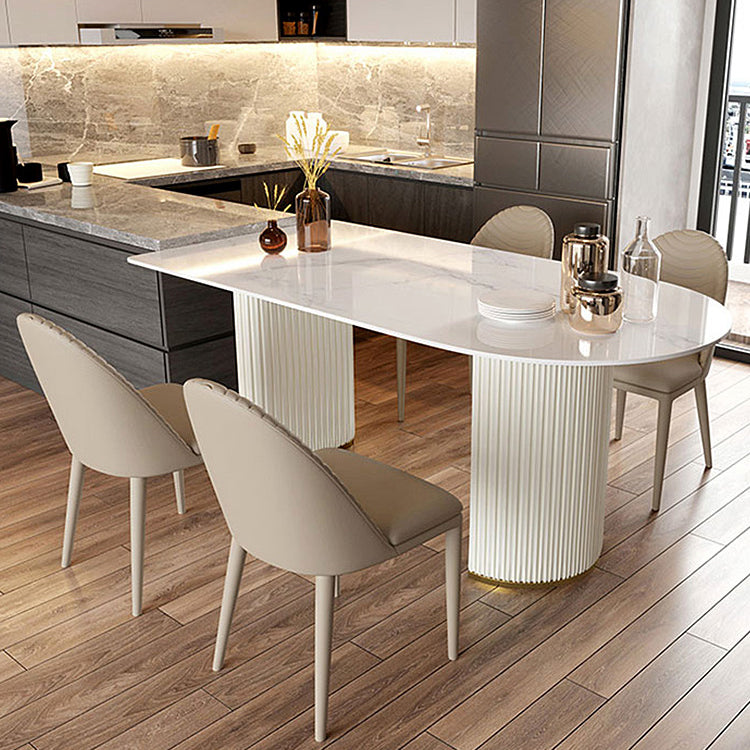 Double Pedestal Dining Table Stone Top Dining Table in White for Kitchen 55.1"L x 31.5"W x 29.5"H Without Chairs Clearhalo 'Dining Tables & Seating' 'Dining Tables' 'dining_table' 'furn' 'furn_dining_table' 'Furniture' 'Kitchen & Dining Furniture' 6463700