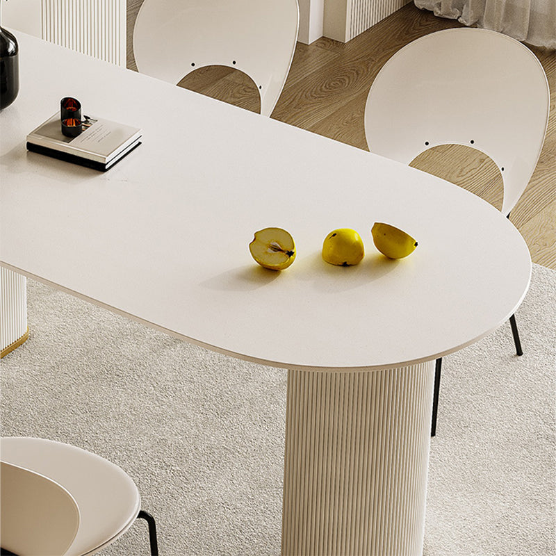 Double Pedestal Dining Table Stone Top Dining Table in White for Kitchen Clearhalo 'Dining Tables & Seating' 'Dining Tables' 'dining_table' 'furn' 'furn_dining_table' 'Furniture' 'Kitchen & Dining Furniture' 6463705