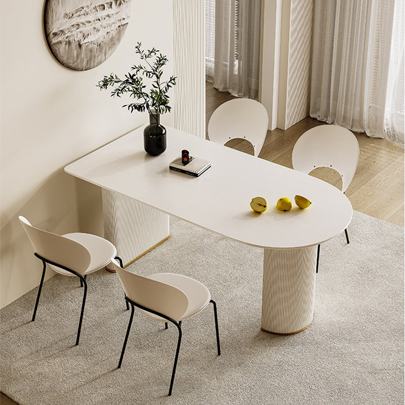 Double Pedestal Dining Table Stone Top Dining Table in White for Kitchen Clearhalo 'Dining Tables & Seating' 'Dining Tables' 'dining_table' 'furn' 'furn_dining_table' 'Furniture' 'Kitchen & Dining Furniture' 6463710