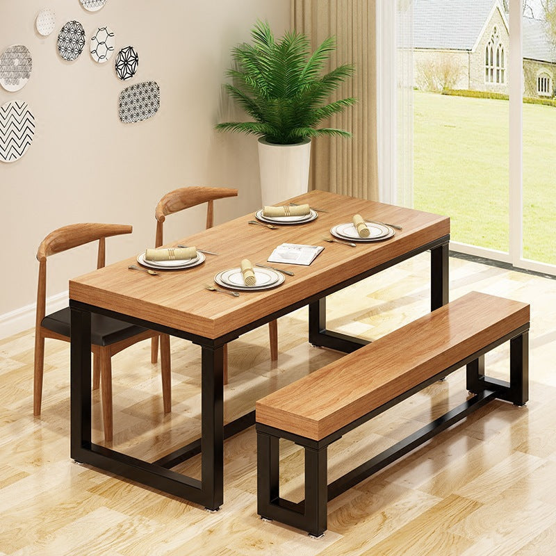 Industrial Natural Finish Dining Table Indoor Rectangle Table with Metal Base 70.9"L x 31.5"W x 29.5"H Without Chairs Clearhalo 'Dining Tables & Seating' 'Dining Tables' 'dining_table' 'furn' 'furn_dining_table' 'Furniture' 'Kitchen & Dining Furniture' 6463715