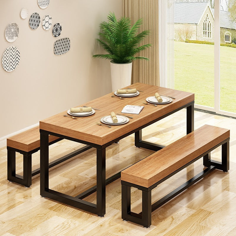 Industrial Natural Finish Dining Table Indoor Rectangle Table with Metal Base 63"L x 27.6"W x 29.5"H Without Chairs Clearhalo 'Dining Tables & Seating' 'Dining Tables' 'dining_table' 'furn' 'furn_dining_table' 'Furniture' 'Kitchen & Dining Furniture' 6463717