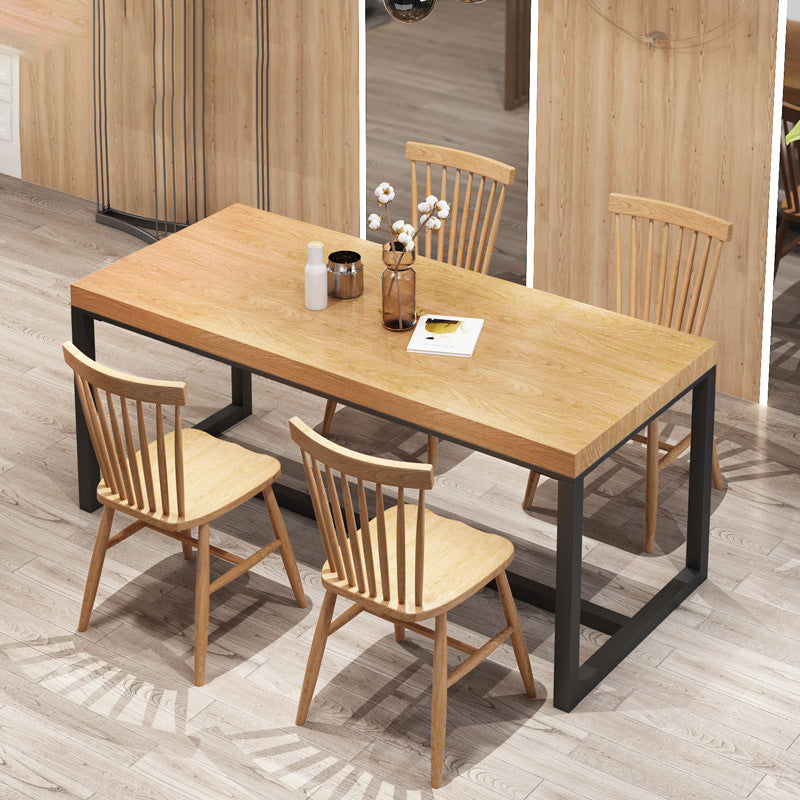 Natural Finish Rectangle Dining Table Industrial Dinette Table with Metal Frame