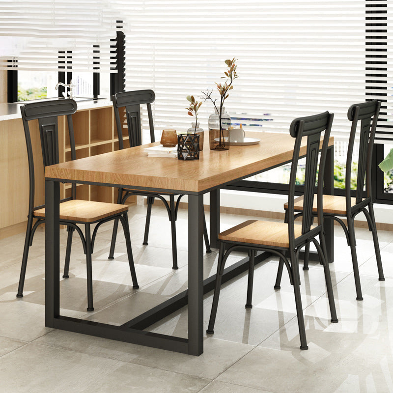 Natural Finish Rectangle Dining Table Industrial Dinette Table with Metal Frame