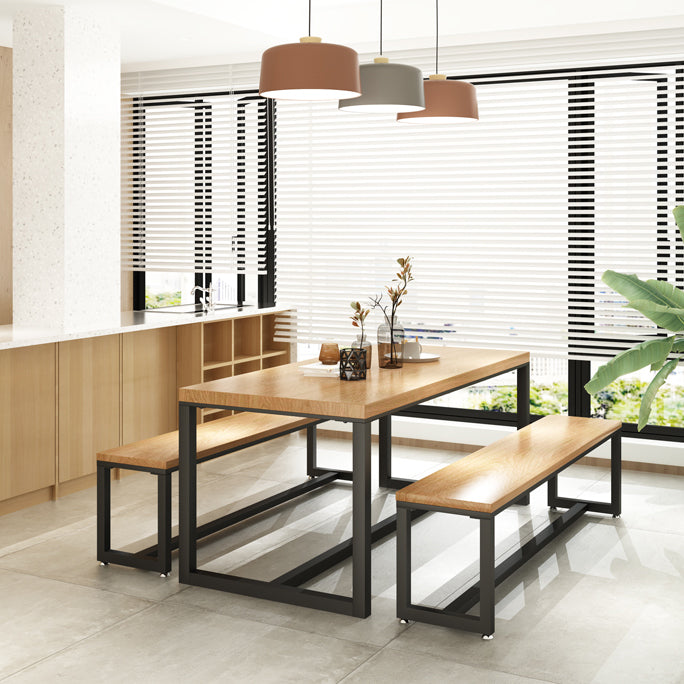 Natural Finish Rectangle Dining Table Industrial Dinette Table with Metal Frame