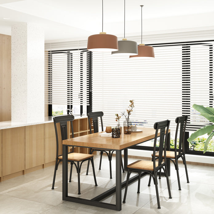 Natural Finish Rectangle Dining Table Industrial Dinette Table with Metal Frame