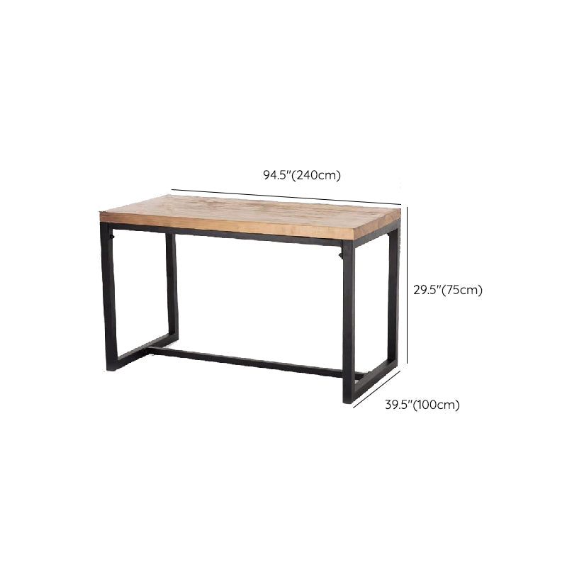Natural Finish Rectangle Dining Table Industrial Dinette Table with Metal Frame