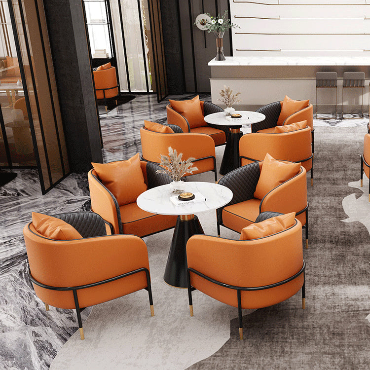 Contemporary Round Dining Table White Stone Table with Metal Base Clearhalo 'Dining Tables & Seating' 'Dining Tables' 'dining_table' 'furn' 'furn_dining_table' 'Furniture' 'Kitchen & Dining Furniture' 6463766