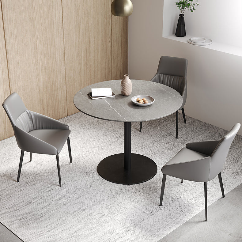 Mesa de comedor de piedra gris con base metálica, mesa de comedor redonda moderna para el hogar