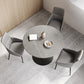 Mesa de comedor de piedra gris con base metálica, mesa de comedor redonda moderna para el hogar