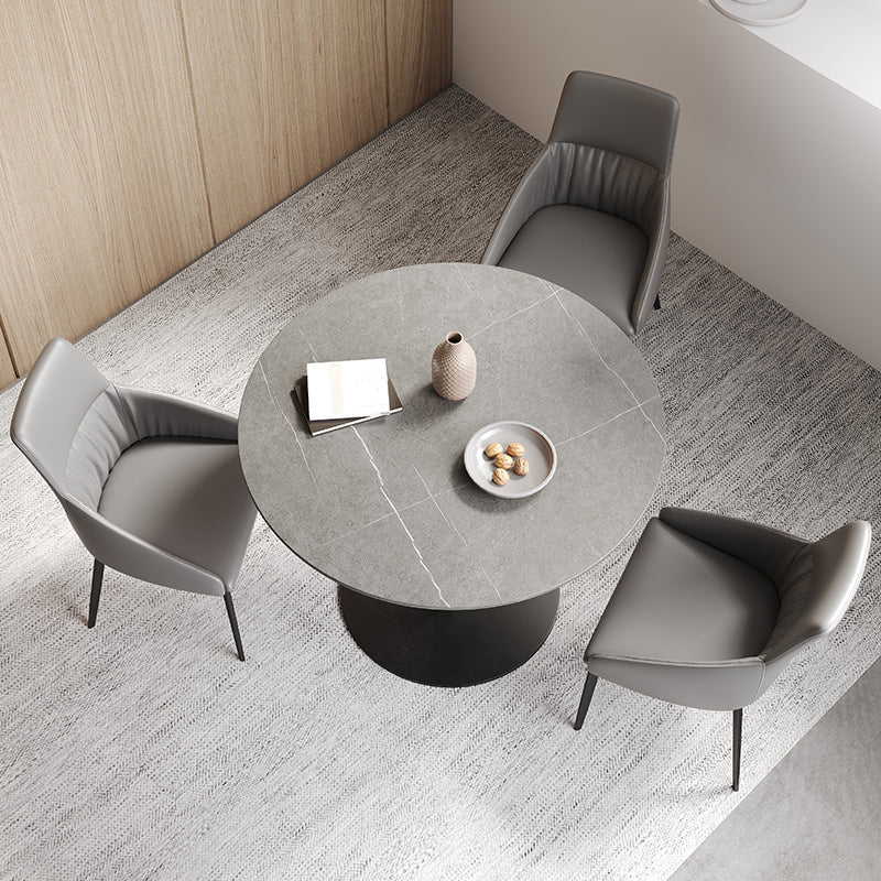 Mesa de comedor de piedra gris con base metálica, mesa de comedor redonda moderna para el hogar