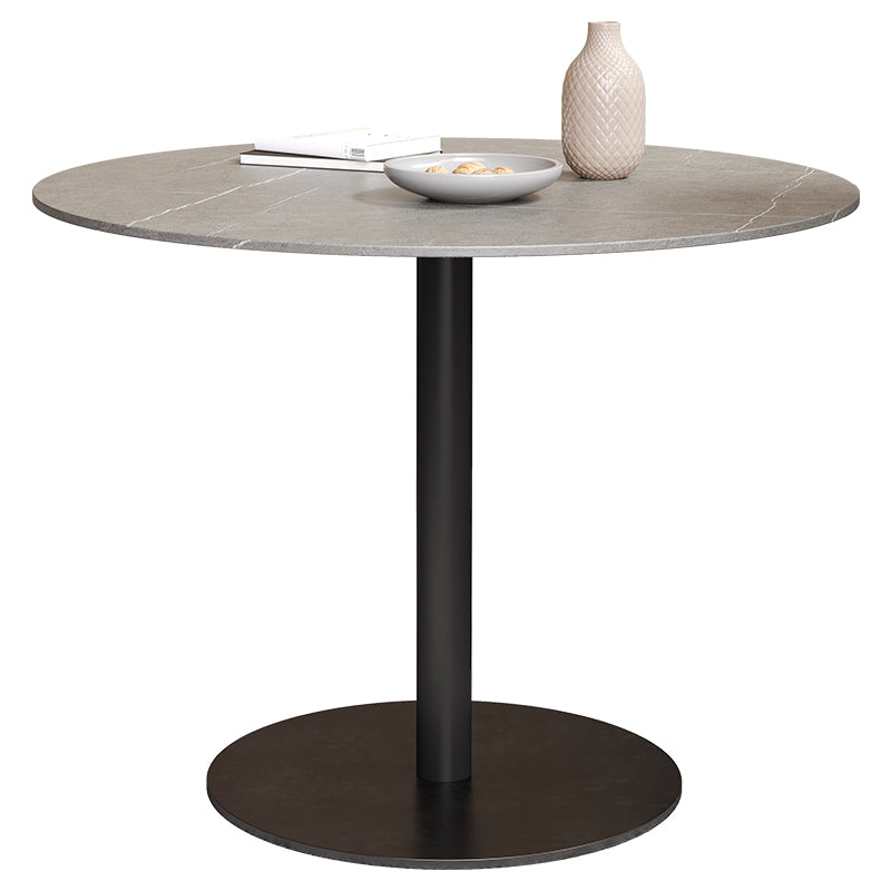 Mesa de comedor de piedra gris con base metálica, mesa de comedor redonda moderna para el hogar