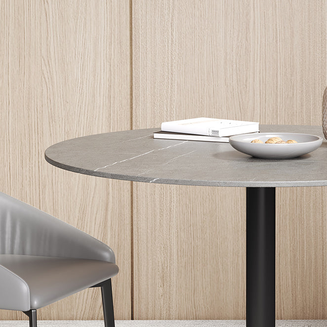 Mesa de comedor de piedra gris con base metálica, mesa de comedor redonda moderna para el hogar