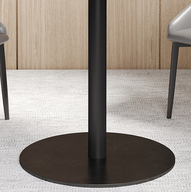 Mesa de comedor de piedra gris con base metálica, mesa de comedor redonda moderna para el hogar