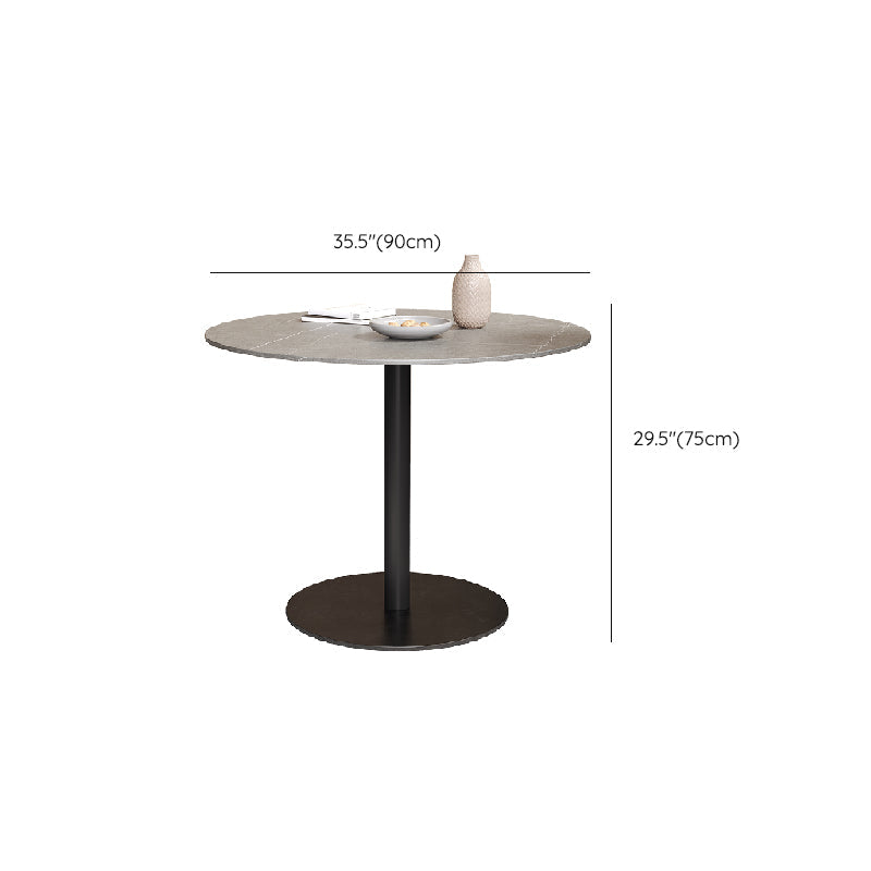 Mesa de comedor de piedra gris con base metálica, mesa de comedor redonda moderna para el hogar