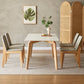 Mid-Century Modern Dining Table White Stone Top Table with Wooden Base 70.9"L x 35.4"W x 29.5"H Without Chairs Clearhalo 'Dining Tables & Seating' 'Dining Tables' 'dining_table' 'furn' 'furn_dining_table' 'Furniture' 'Kitchen & Dining Furniture' 6463816