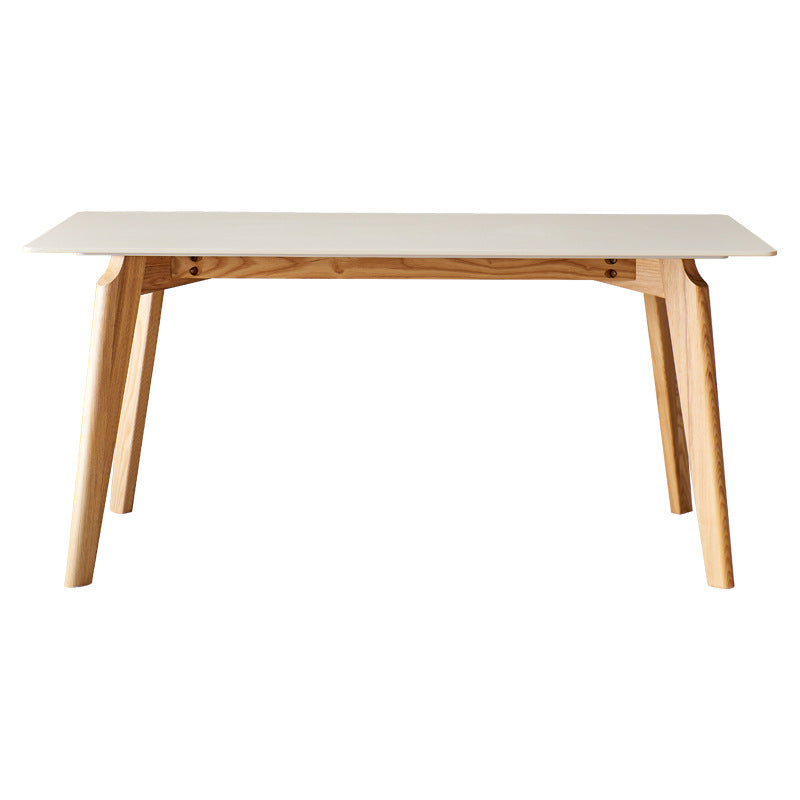 Mid-Century Modern Dining Table White Stone Top Table with Wooden Base Clearhalo 'Dining Tables & Seating' 'Dining Tables' 'dining_table' 'furn' 'furn_dining_table' 'Furniture' 'Kitchen & Dining Furniture' 6463818