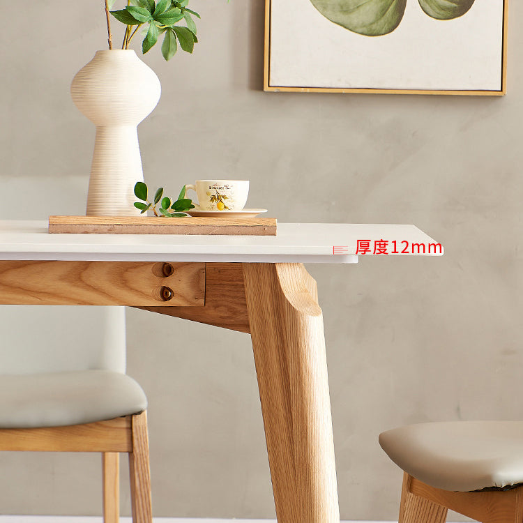 Mid-Century Modern Dining Table White Stone Top Table with Wooden Base Clearhalo 'Dining Tables & Seating' 'Dining Tables' 'dining_table' 'furn' 'furn_dining_table' 'Furniture' 'Kitchen & Dining Furniture' 6463820