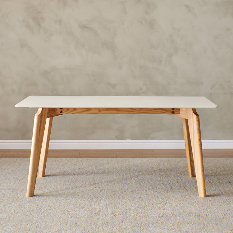 Mid-Century Modern Dining Table White Stone Top Table with Wooden Base Clearhalo 'Dining Tables & Seating' 'Dining Tables' 'dining_table' 'furn' 'furn_dining_table' 'Furniture' 'Kitchen & Dining Furniture' 6463821