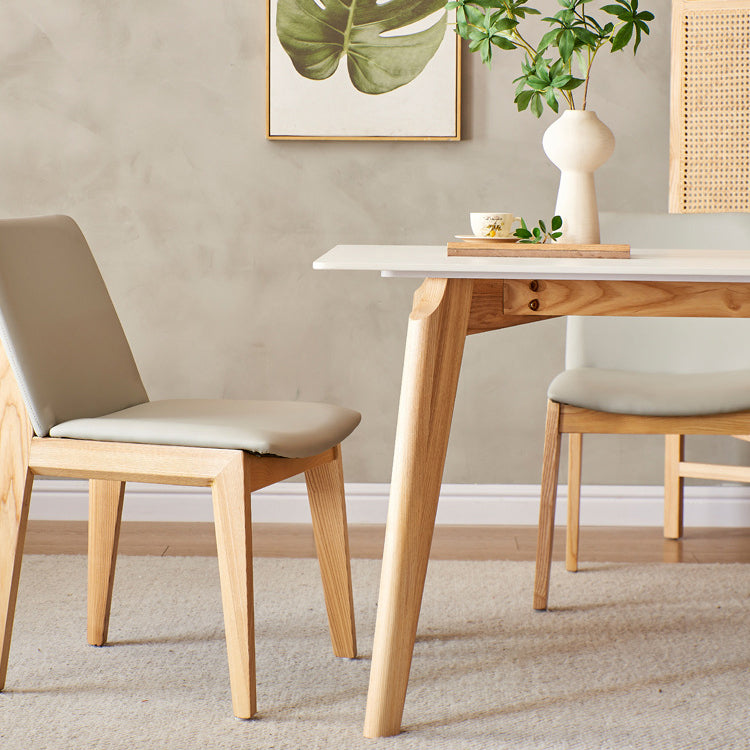 Mid-Century Modern Dining Table White Stone Top Table with Wooden Base Clearhalo 'Dining Tables & Seating' 'Dining Tables' 'dining_table' 'furn' 'furn_dining_table' 'Furniture' 'Kitchen & Dining Furniture' 6463822