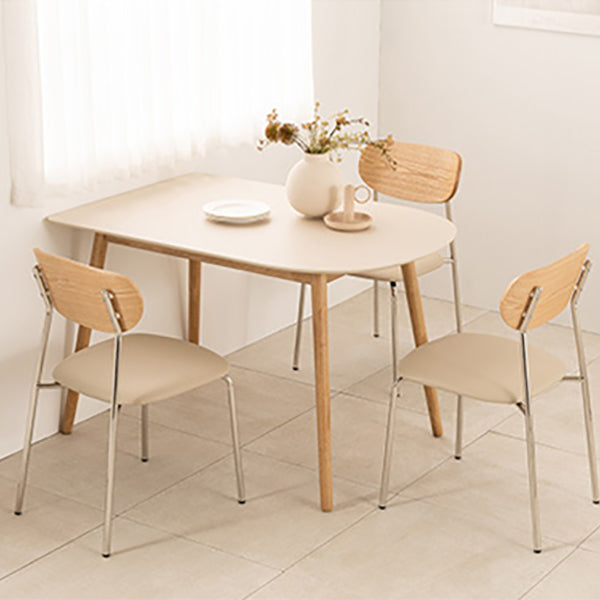 Modern 4 Legs Dining Table Sintered Stone Table with Wood Legs for Home