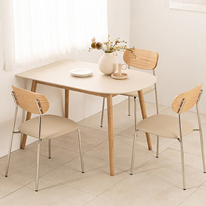 Modern 4 Legs Dining Table Sintered Stone Table with Wood Legs for Home