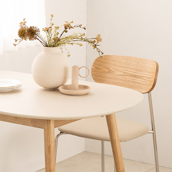 Modern 4 Legs Dining Table Sintered Stone Table with Wood Legs for Home
