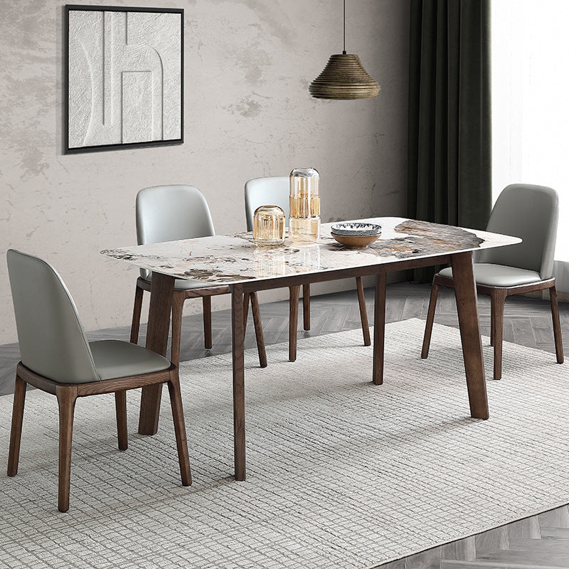 Mesa de comedor Mid-Century para el hogar Mesa con tapa de piedra y estructura de madera