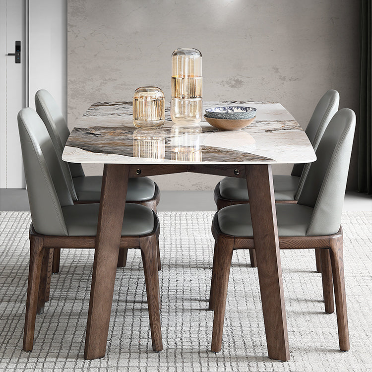 Mesa de comedor Mid-Century para el hogar Mesa con tapa de piedra y estructura de madera