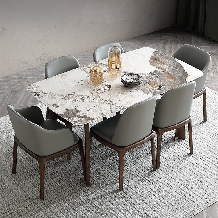 Mesa de comedor Mid-Century para el hogar Mesa con tapa de piedra y estructura de madera