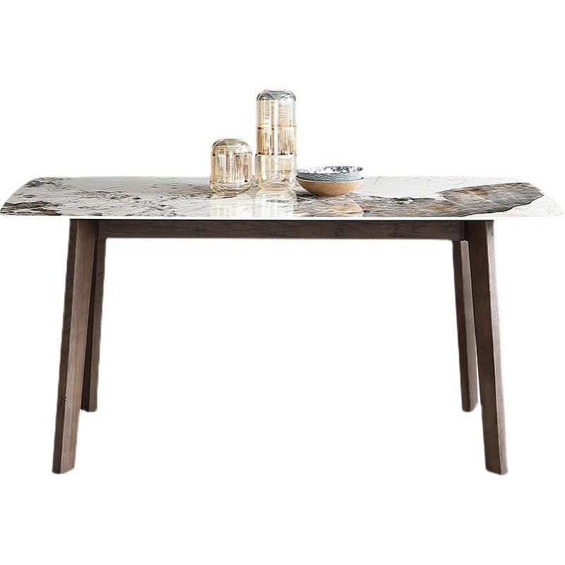 Mesa de comedor Mid-Century para el hogar Mesa con tapa de piedra y estructura de madera