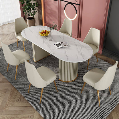 Glam Style Oval Table Sintered Stone Table with Metal Legs for Home Beige 55.1"L x 31.5"W x 29.5"H Without Chairs Clearhalo 'Dining Tables & Seating' 'Dining Tables' 'dining_table' 'furn' 'furn_dining_table' 'Furniture' 'Kitchen & Dining Furniture' 6463857