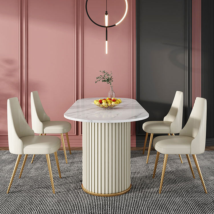 Glam Style Oval Table Sintered Stone Table with Metal Legs for Home Beige 70.9"L x 31.5"W x 29.5"H Without Chairs Clearhalo 'Dining Tables & Seating' 'Dining Tables' 'dining_table' 'furn' 'furn_dining_table' 'Furniture' 'Kitchen & Dining Furniture' 6463859