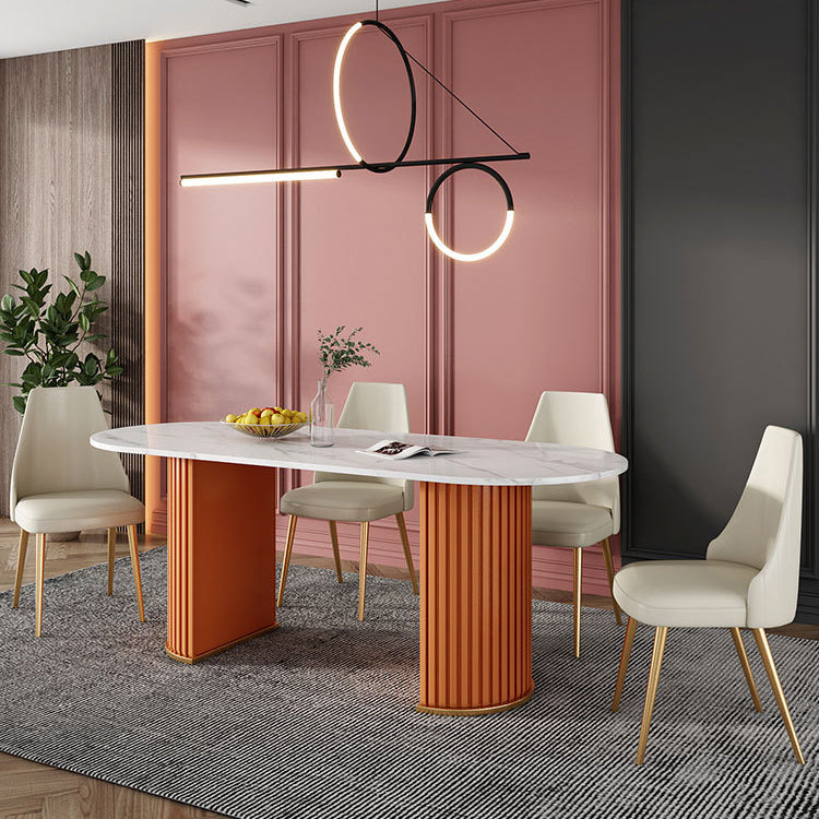 Glam Style Oval Table Sintered Stone Table with Metal Legs for Home Orange Without Chairs Clearhalo 'Dining Tables & Seating' 'Dining Tables' 'dining_table' 'furn' 'furn_dining_table' 'Furniture' 'Kitchen & Dining Furniture' 6463861
