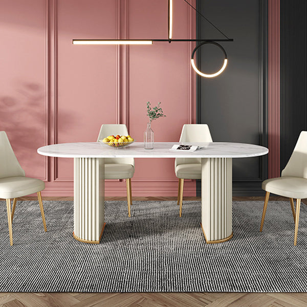 Glam Style Oval Table Sintered Stone Table with Metal Legs for Home Clearhalo 'Dining Tables & Seating' 'Dining Tables' 'dining_table' 'furn' 'furn_dining_table' 'Furniture' 'Kitchen & Dining Furniture' 6463867