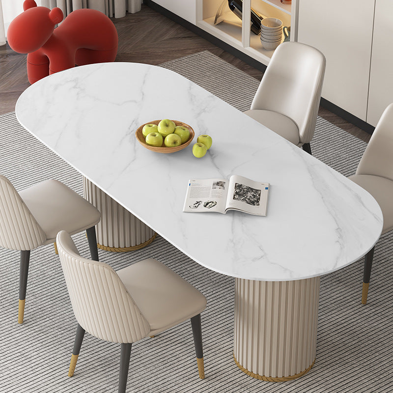 Mesa ovalada estilo Glam, mesa de piedra sinterizada con patas de metal para uso doméstico