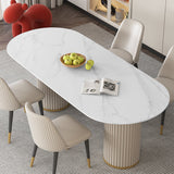 Mesa ovalada estilo Glam, mesa de piedra sinterizada con patas de metal para uso doméstico