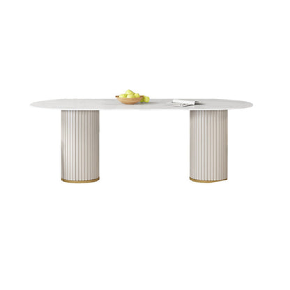 Mesa ovalada estilo Glam, mesa de piedra sinterizada con patas de metal para uso doméstico