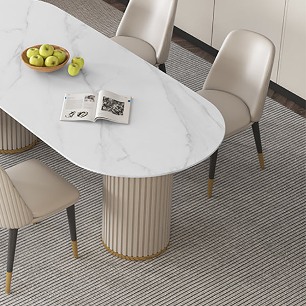 Mesa ovalada estilo Glam, mesa de piedra sinterizada con patas de metal para uso doméstico