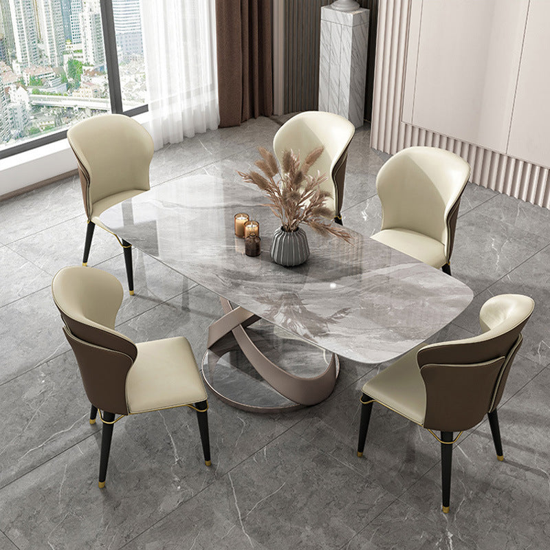 Glossy Gray Dinette Table with Metal Base Traditional Luxury Dining Table for Home 63"L x 35.4"W x 29.5"H Without Chairs Clearhalo 'Dining Tables & Seating' 'Dining Tables' 'dining_table' 'furn' 'furn_dining_table' 'Furniture' 'Kitchen & Dining Furniture' 6463882