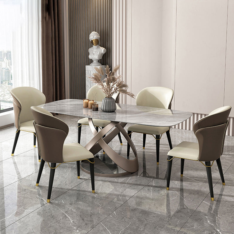 Glossy Gray Dinette Table with Metal Base Traditional Luxury Dining Table for Home 55.1"L x 31.5"W x 29.5"H Without Chairs Clearhalo 'Dining Tables & Seating' 'Dining Tables' 'dining_table' 'furn' 'furn_dining_table' 'Furniture' 'Kitchen & Dining Furniture' 6463883