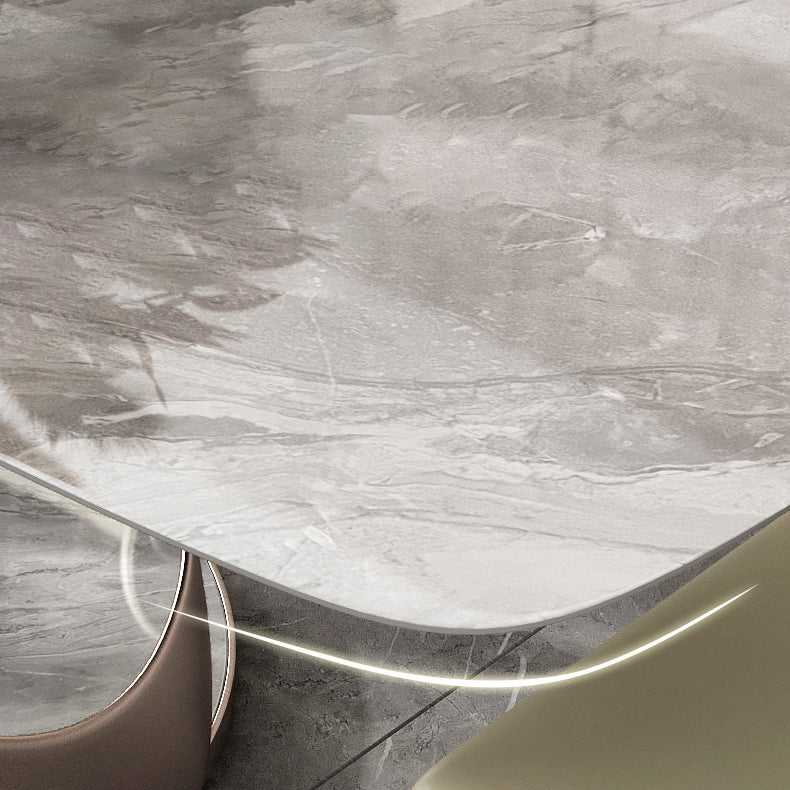 Glossy Gray Dinette Table with Metal Base Traditional Luxury Dining Table for Home Clearhalo 'Dining Tables & Seating' 'Dining Tables' 'dining_table' 'furn' 'furn_dining_table' 'Furniture' 'Kitchen & Dining Furniture' 6463889