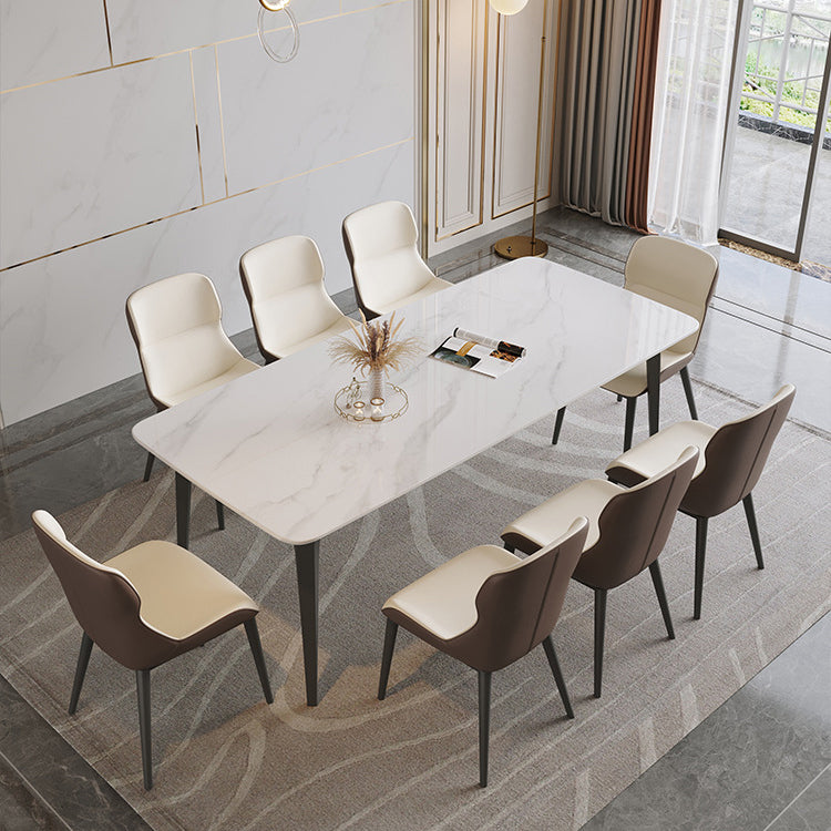Industrial Rectangle Dining Table White Stone Top Dinette Table with Metal Legs 70.9"L x 35.4"W x 29.5"H Without Chairs Clearhalo 'Dining Tables & Seating' 'Dining Tables' 'dining_table' 'furn' 'furn_dining_table' 'Furniture' 'Kitchen & Dining Furniture' 6463895