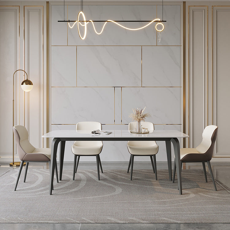 Industrial Rectangle Dining Table White Stone Top Dinette Table with Metal Legs 78.7"L x 31.5"W x 29.5"H Without Chairs Clearhalo 'Dining Tables & Seating' 'Dining Tables' 'dining_table' 'furn' 'furn_dining_table' 'Furniture' 'Kitchen & Dining Furniture' 6463898