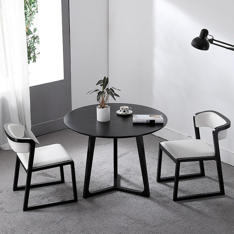 Black Table with Ash Wood Frame Modern Round Dining Table for Home 31.5"L x 31.5"W x 29.5"H Without Chairs Clearhalo 'Dining Tables & Seating' 'Dining Tables' 'dining_table' 'furn' 'furn_dining_table' 'Furniture' 'Kitchen & Dining Furniture' 6463909