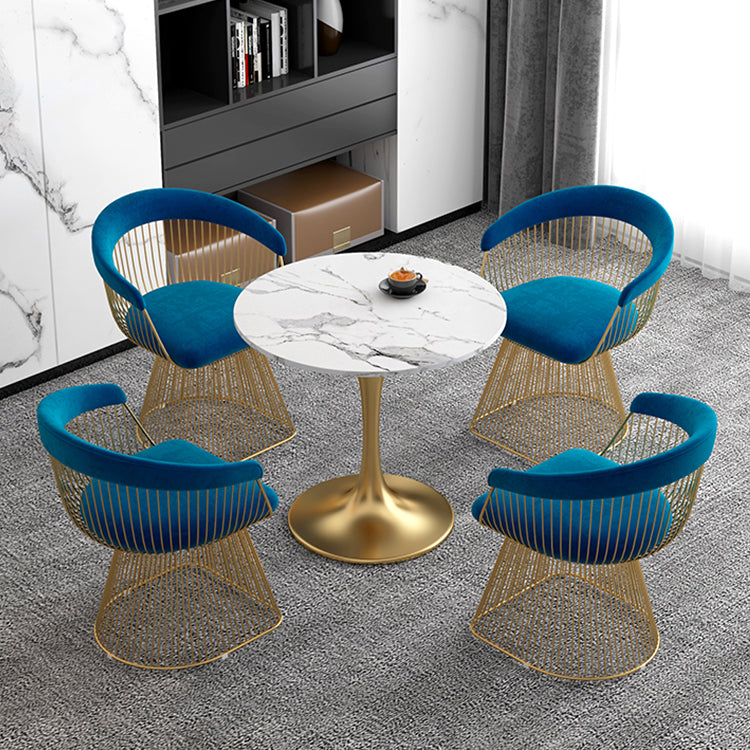 White Stone Top Table for Home Traditional Luxury Round Dining Table 23.6"L x 23.6"W x 29.5"H Without Chairs Clearhalo 'Dining Tables & Seating' 'Dining Tables' 'dining_table' 'furn' 'furn_dining_table' 'Furniture' 'Kitchen & Dining Furniture' 6463919
