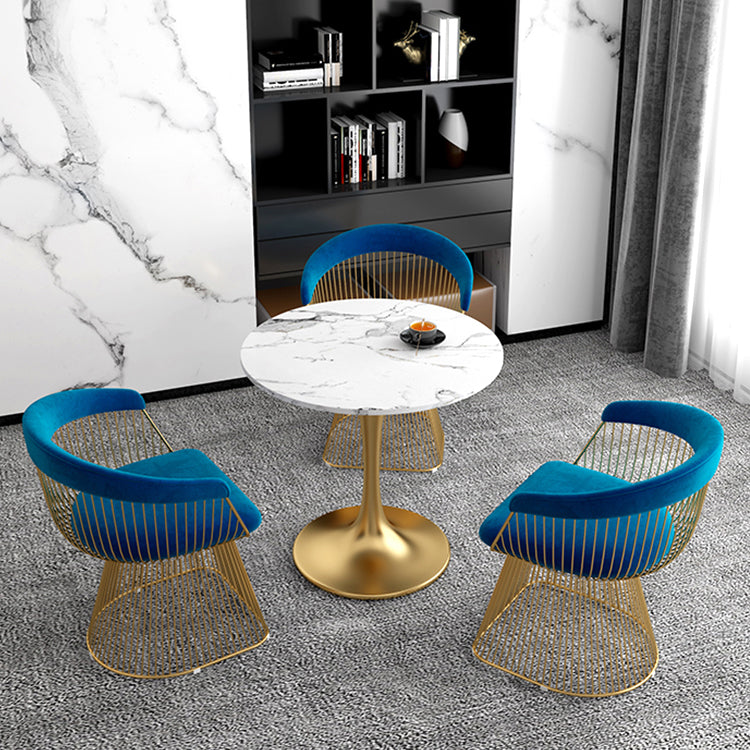 White Stone Top Table for Home Traditional Luxury Round Dining Table 27.6"L x 27.6"W x 29.5"H Without Chairs Clearhalo 'Dining Tables & Seating' 'Dining Tables' 'dining_table' 'furn' 'furn_dining_table' 'Furniture' 'Kitchen & Dining Furniture' 6463920