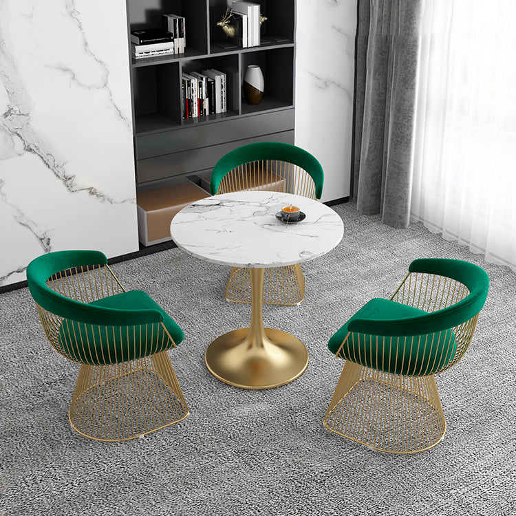 White Stone Top Table for Home Traditional Luxury Round Dining Table 31.5"L x 31.5"W x 29.5"H Without Chairs Clearhalo 'Dining Tables & Seating' 'Dining Tables' 'dining_table' 'furn' 'furn_dining_table' 'Furniture' 'Kitchen & Dining Furniture' 6463921