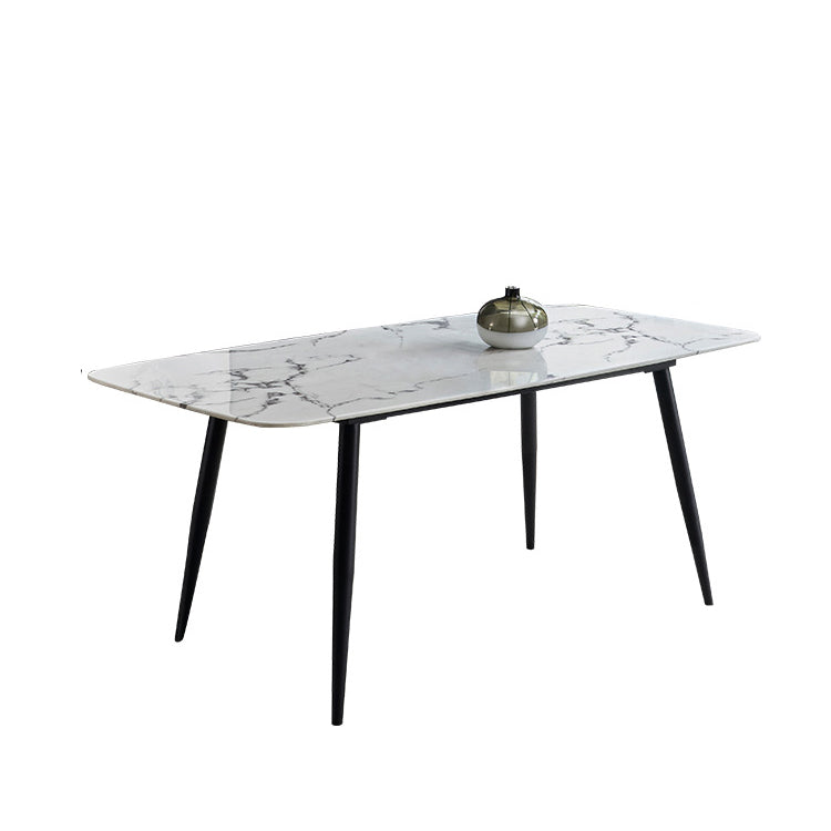 White Top Table with 4 Metal Legs Industrial Rectangle Dining Table 51.2"L x 31.5"W x 29.5"H Without Chairs Clearhalo 'Dining Tables & Seating' 'Dining Tables' 'dining_table' 'furn' 'furn_dining_table' 'Furniture' 'Kitchen & Dining Furniture' 6463933