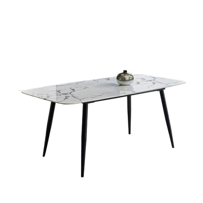 White Top Table with 4 Metal Legs Industrial Rectangle Dining Table 51.2"L x 31.5"W x 29.5"H Without Chairs Clearhalo 'Dining Tables & Seating' 'Dining Tables' 'dining_table' 'furn' 'furn_dining_table' 'Furniture' 'Kitchen & Dining Furniture' 6463933